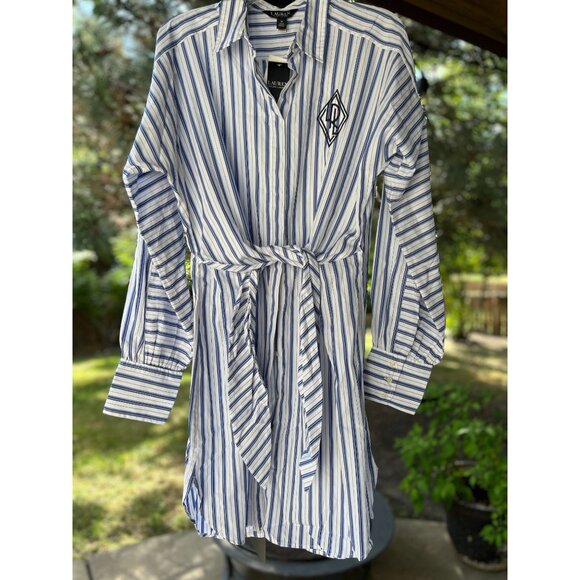 Lauren Ralph Lauren Dresses & Skirts - NEW Polo Ralph Lauren 16 Striped Shirtdress White Blue 100% Cotton Shirt Dress